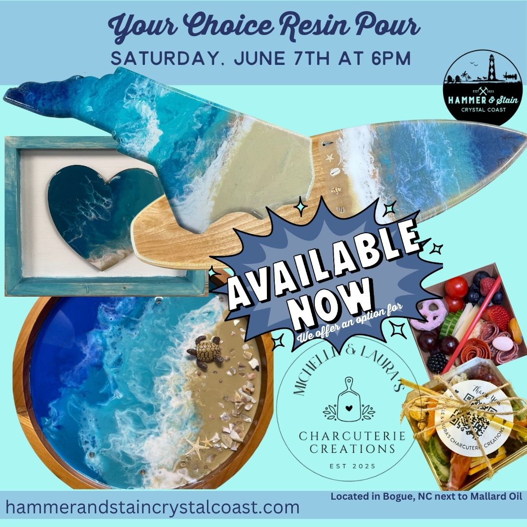 06/07/2025 Your Choice Resin Pour - Charcuterie Boards, Surf Boards & More Saturday at 6M