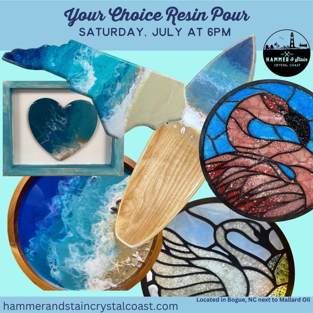 07/12/2025 Your Choice Resin Pour - Charcuterie Boards, Surf Boards & More Saturday at 6PM