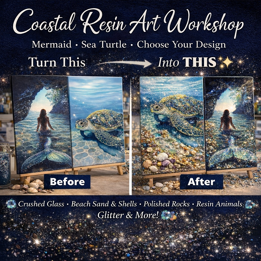 04/18/26 Saturday (2PM) -Luxury Coastal Resin Art Workshop (Choose Your Design)